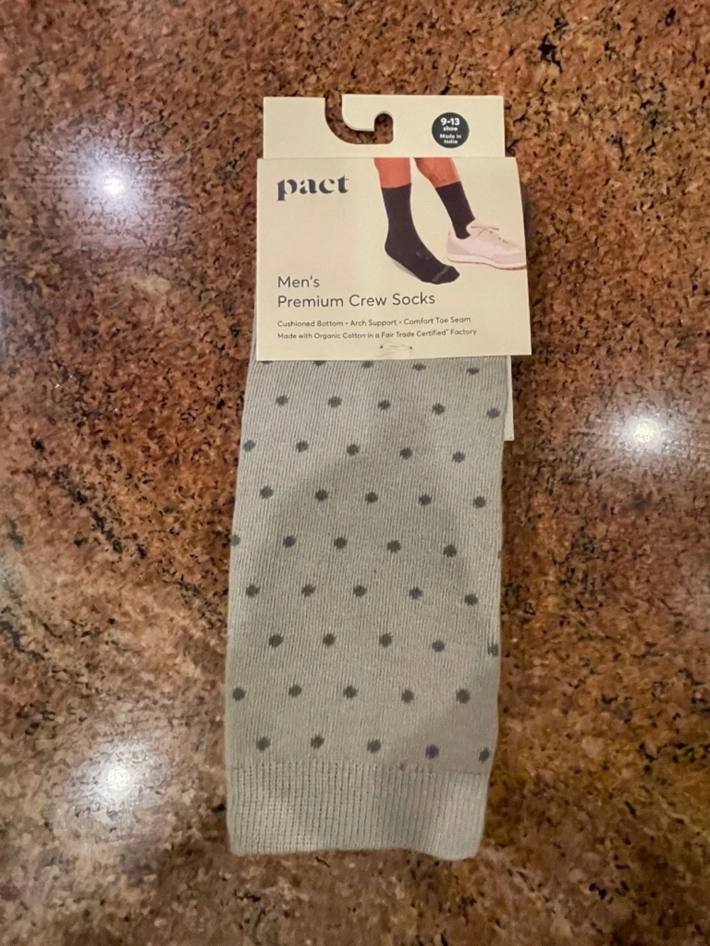 NEW! Men's Pact Seagrass Castor Dot Premium Crew Socks Shoe Size: 9-13 (2 Pair)